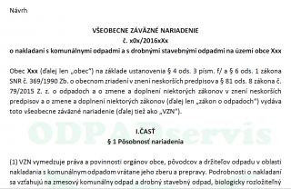 VZN o odpadoch, VZN o nakladaní s komunálnymi odpadmi a s drobnými stavebnými odpadmi na území obce, odpadservis, odpady, VŠEOBECNE ZÁVÄZNÉ NARIADENIE o  odpadoch 